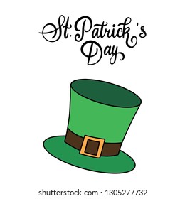 Vector eps10 modern calligraphy flat style handwritten lettering of Happy St. Patrick's Day on white background for greeting card, poster, invitation to irish party and design element, green hat