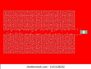 VECTOR EPS10 - Money Clearing A Path In A Maze, Money Clear All Problam,
Concept Design Of Corruption, Isolated On Red Background.