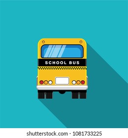 VECTOR EPS10 - rear view of school bus with long shadow on green background.