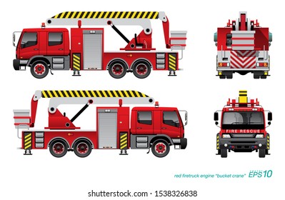 VECTOR EPS10 - red firetruck with bucket crane, isolated on white background.