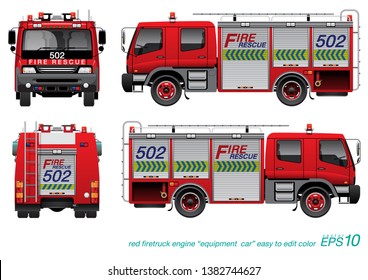 VECTOR EPS10 - Red Firetruck Template, Fire Engine, Desing For Equipment Truck Unit, Isolated On White Background.