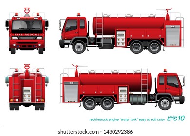 VECTOR EPS10 - red firetruck water tank with monitor nozzles, fire engine, isolated on white background.