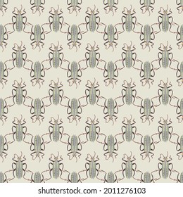Vector EPS10 seamless design from Retro Bugs Ornament collection, 7 companion patterns in total (6). Delicate nostalgic coordinated arrangements. For quilting, wallpaper, apparel, clothing-bag lining