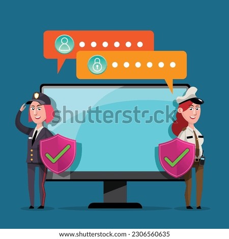 VECTOR EPS10 - security guard protect data and password. cyber security and data protection concept.