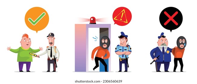 VECTOR EPS10 - Equipo de seguridad que busca algo mal en la entrada.