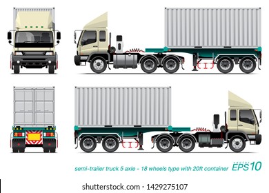 VECTOR EPS10 - semi-trailer 20 feet container truck, 5axle-18wheels type,
isolate on white background.