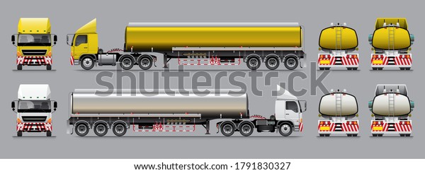 VECTOR EPS10 - semi-trailer tanker truck\
template 3 axle tractor unit, 3 axle trailer, 22 wheel\
\
yellow\
and white color tone, isolate on grey\
background.