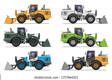 VECTOR EPS10 - set of construction machines, wheel loader, isolated on white background.