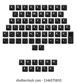 VECTOR EPS10 - set of English letters A-Z, numbers and symbols on keyboard button design with blend shadow, isolated on white background.
