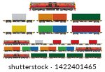 VECTOR EPS10 - set of freight train, diesel-electric locomotive,
flatbed car with 20-40 feet container in various color, isolated on white background.