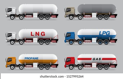 VECTOR EPS10 - set of gas tanker truck template, 4 axle 12 wheels type, isolate on grey background.