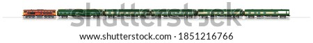 VECTOR EPS10 - set of green luxury passenger train isolated on white background.