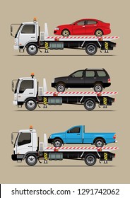 VECTOR EPS10 - set of tow truck and car, isolated on brown background, best for info-graphic.