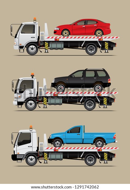 VECTOR EPS10 - set of tow truck\
and car, isolated on brown background, best for\
info-graphic.
