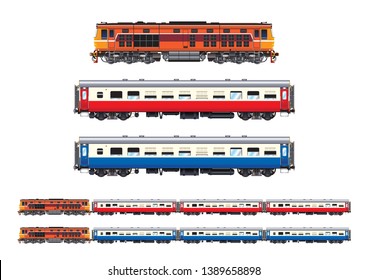 VECTOR EPS10 - set of train, locomotive and passenger car, isolated on white background.