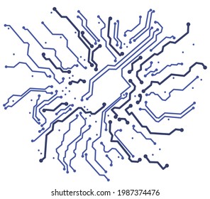 Vector eps10 tarjeta madre de la computadora de silueta para el diseño del sitio de TI de la empresa. Tarjeta de circuitos. Tecnología electrónica de hardware informático. Chip digital de motherboard aislado en fondo blanco.