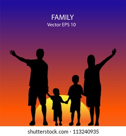 Vector EPS10, silhouette of family  at dusk.