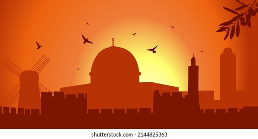 Vector EPS10 silhouette of Jerusalem Old City. Design for apps, landing pages, merch, etc.