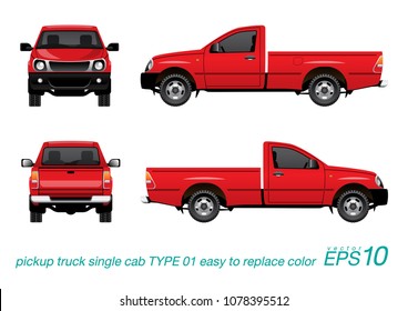 VECTOR EPS10 - single cab pickup truck template, isolated car on white background,
easy to edit color on layer "body color", all elements in the groups on separate layers.