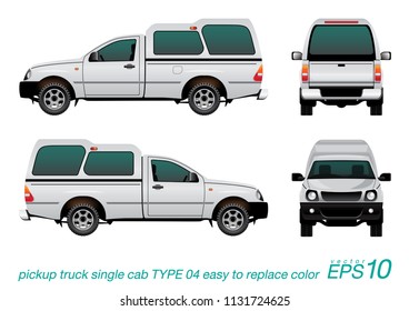 VECTOR EPS10 - single cab pickup truck template, isolated car on white background,
easy to edit color on layer "body color".