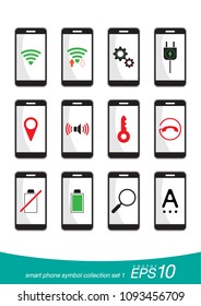 VECTOR EPS10 - smartphone symbol collection set, all display on screen, flat design.