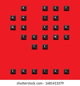 VECTOR EPS10 - "Social Distancing" concept, keyboard button set the words social on red background.