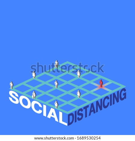 VECTOR EPS10 - "Social Distancing" concept, stick human set on green grid, red human for patient.