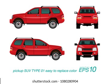 VECTOR EPS10 - SUV pickup truck template, isolated car on white background,easy to edit color on layer "body color", all elements in the groups on separate layers.