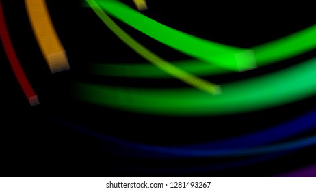 Vector EPS10 with transparency. Abstract composition with copy space. Squares with illusion of blur effect. Place for text. Black background for presentation. Digitally wallpaper. 16 : 9