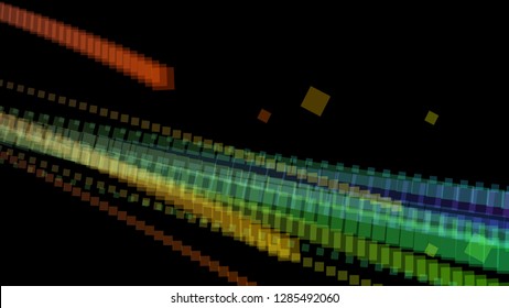 Vector EPS10 with transparency. Abstract composition with copy space. Squares with illusion of blur effect. Place for text. Black background for presentation. Digitally wallpaper. Bright cover