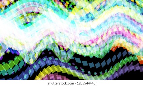 Vector EPS10 with transparency. Abstract composition with copy space. Squares with illusion of blur effect. Place for text. Black background for presentation. Digitally wallpaper. Bright cover