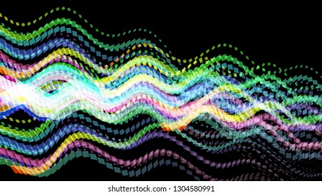 Vector EPS10 with transparency. Abstract composition with copy space. Squares with illusion of blur effect. Place for text. Black background for presentation. Digitally wallpaper. Bright cover