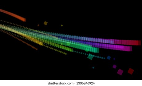 Vector EPS10 with transparency. Abstract composition with copy space. Squares with illusion of blur effect. Place for text. Black background for presentation. Digitally wallpaper. Bright cover