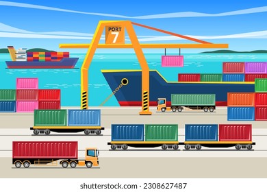 VECTOR EPS10 - transport vehicle logistic at container port.