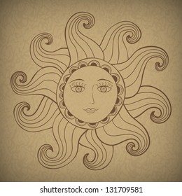 Vector eps10 tribal illustration of Sun with kind face.