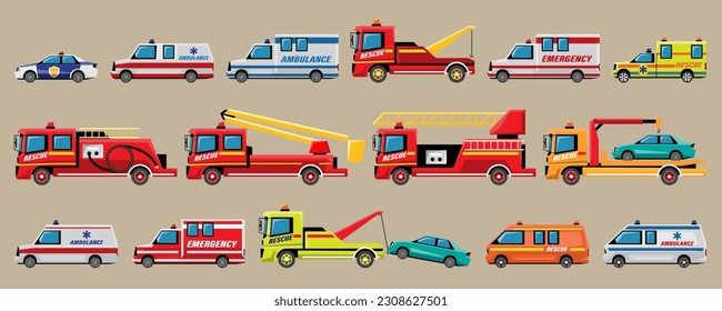 VECTOR EPS10 - various emergency vehicles, side view isolated.