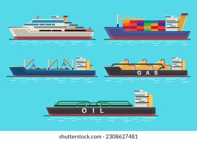 VECTOR EPS10 - various types of ship, side view isolated.