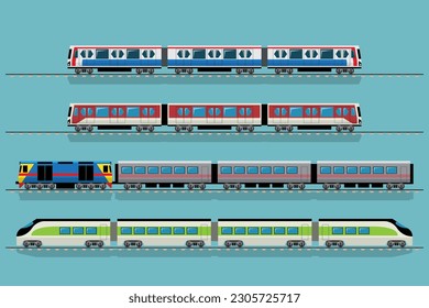 VECTOR EPS10 - various types of trian, side view isolated.