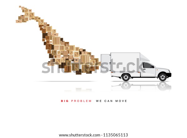 VECTOR EPS10 - white pickup truck open container\
move boxes, its set in whale shape.\
advertising artwork template\
with simple text \