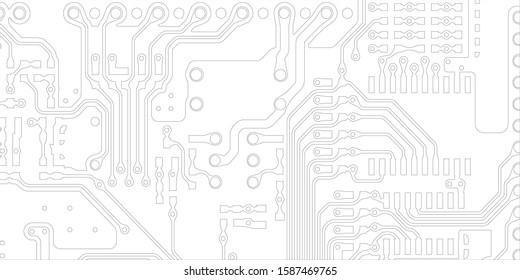 Vector EPS10. White printed circuit board texture background. Digital tech back. Information technology pattern.