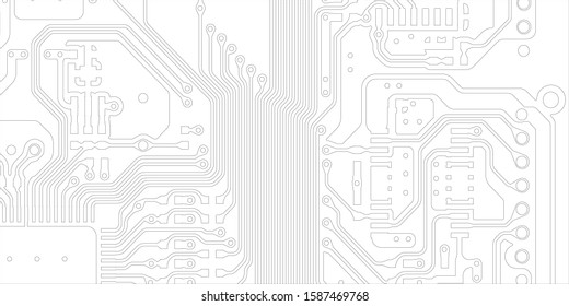 Vector EPS10. White printed circuit board texture background. Digital tech back. Information technology pattern.