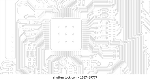 Vector EPS10. White printed circuit board texture background. Digital tech back. Information technology pattern.