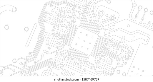 Vector EPS10. White printed circuit board texture background. Digital tech back. Information technology pattern.