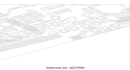 Vector EPS10. White printed circuit board texture background. Digital tech back. Information technology pattern.