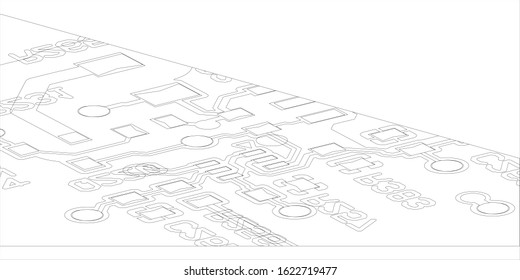 Vector EPS10. White printed circuit board texture background. Digital tech back. Information technology pattern.