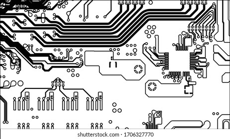 Vector EPS10. White printed circuit board texture background. Digital tech back. Information technology pattern.