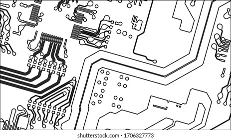 Vector EPS10. White printed circuit board texture background. Digital tech back. Information technology pattern.