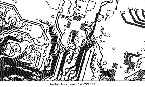   Vector EPS10. Fondo de textura de la tarjeta de circuitos impresos en blanco. Tecnología digital de vuelta. Patrón de tecnología de la información.