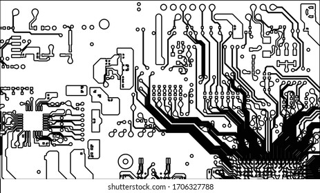 Vector EPS10. White printed circuit board texture background. Digital tech back. Information technology pattern.