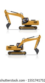 VECTOR EPS10 - yellow excavator side view, isolated on white background.